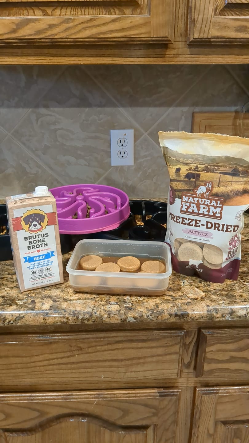 Customer photo review of Natural Farm Freeze-Dried Red Meat Patties - Raw Dog Food Complete Meal or Topper for All Life Stages (14-oz bag)