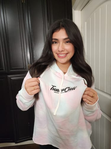 Customer photo review of Ladies Crop Hoodie - Cotton Candy