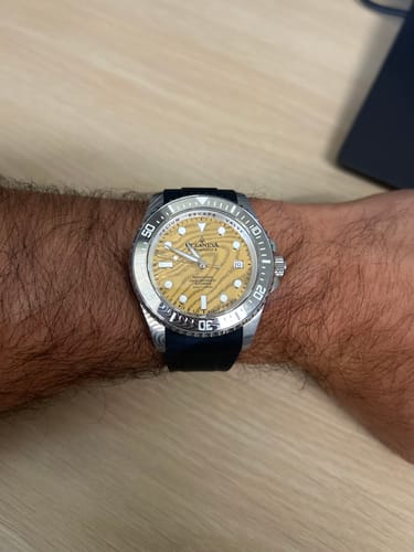Customer photo review of Oceaneva Mens Deep Marine Explorer II Yellow Gold Gold Damascus Steel Dial Watch Rubber