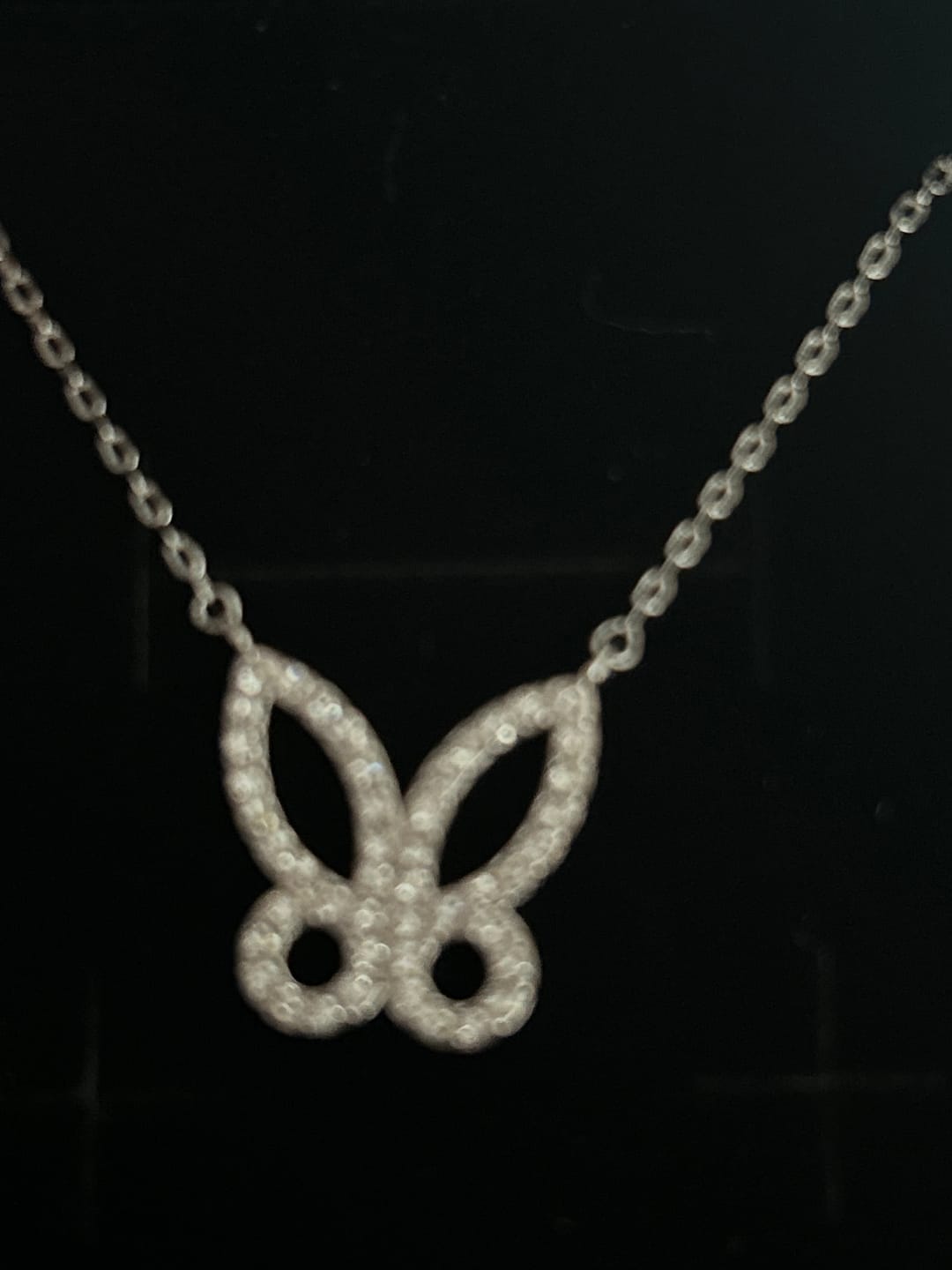 Customer photo review of Maxine 18k White Gold Plated Butterfly Necklace with Swarovski Crystals