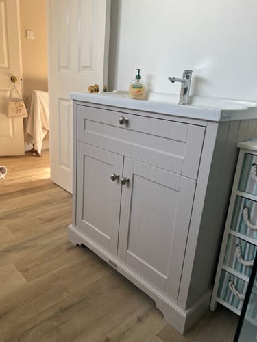 Customer photo review of Hudson Reed Old London 800mm 2-Door Vanity Unit & Ceramic 1 Tap Hole Basin - Timeless Sand