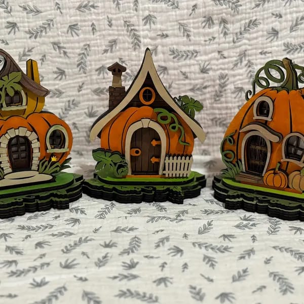 Customer photo review of Laser cut pumpkin house Halloween 3 set svg file