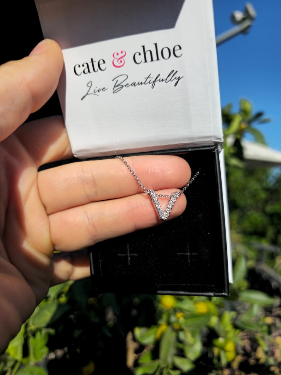 Customer photo review of Ethereal Collection 18k White Gold Plated Initial Letter Pendant Necklace with Swarovski Crystals