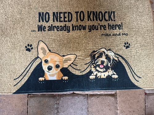 Customer photo review of No need to knock - Personalized Doormat