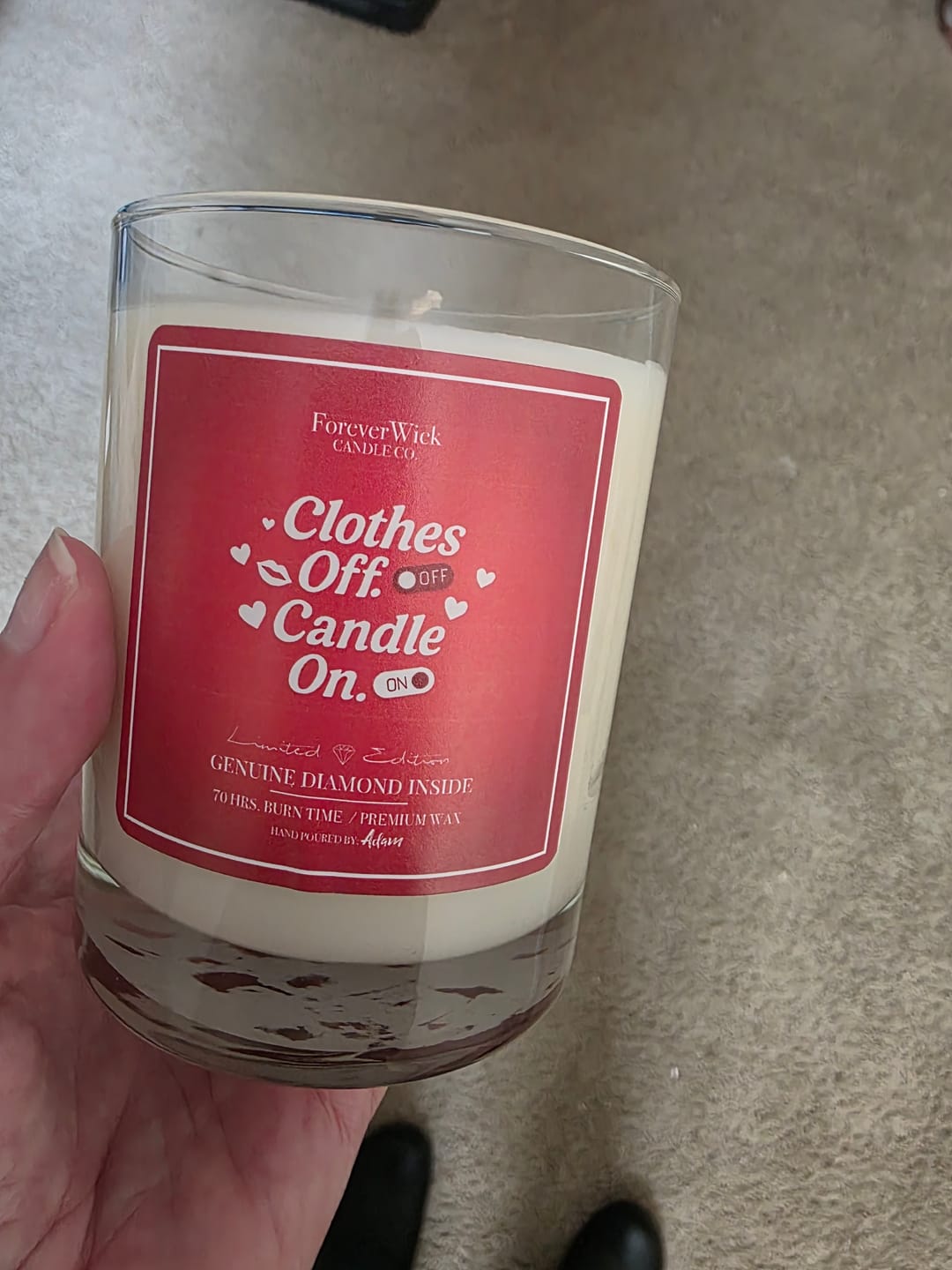Customer photo review of Clothes Off. Candle ON Diamond Candle