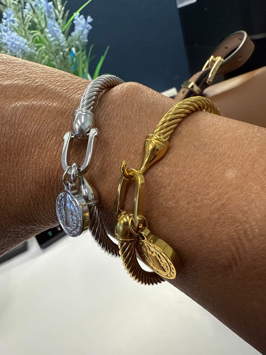 Customer photo review of Christianartworkshop St. Benedict Twisted Cable Bangle Bracelet