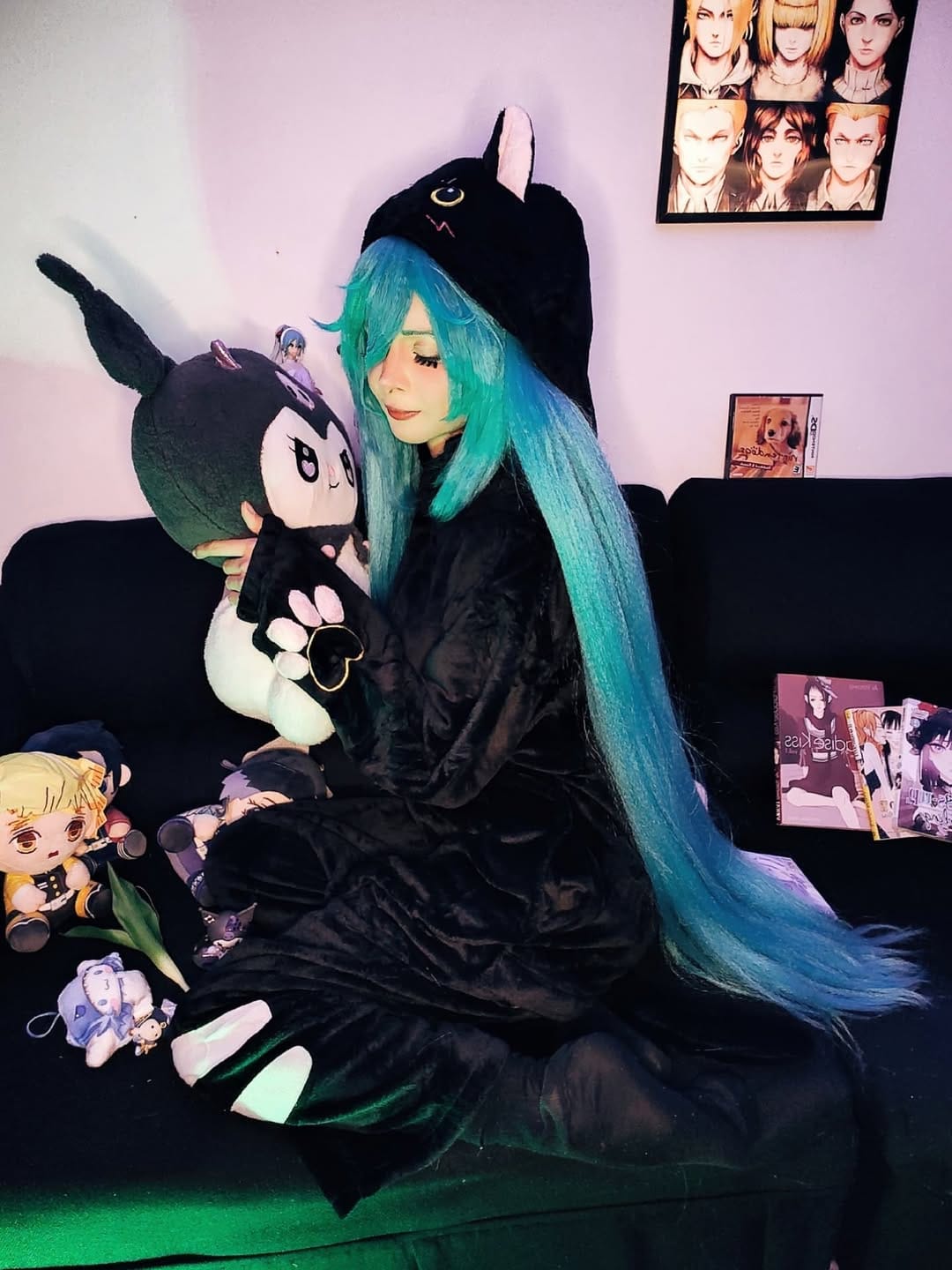 Customer photo review of OLAOLA Unisex Adult Plush Black Cat Animals Onesie Pajamas Warm Home Pet One-Piece Sleepwear