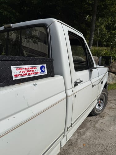 Customer photo review of I Voted for Waylon Jennings Bumper Sticker