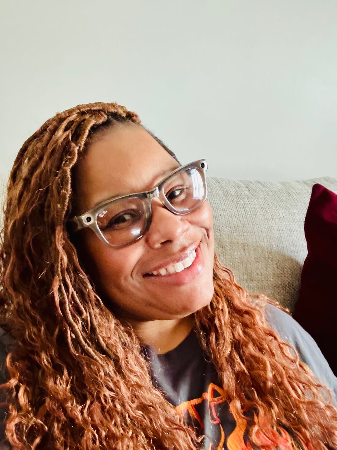 Customer photo review of Pre-looped Light Auburn Crochet Boho Locs with Human Hair Curls