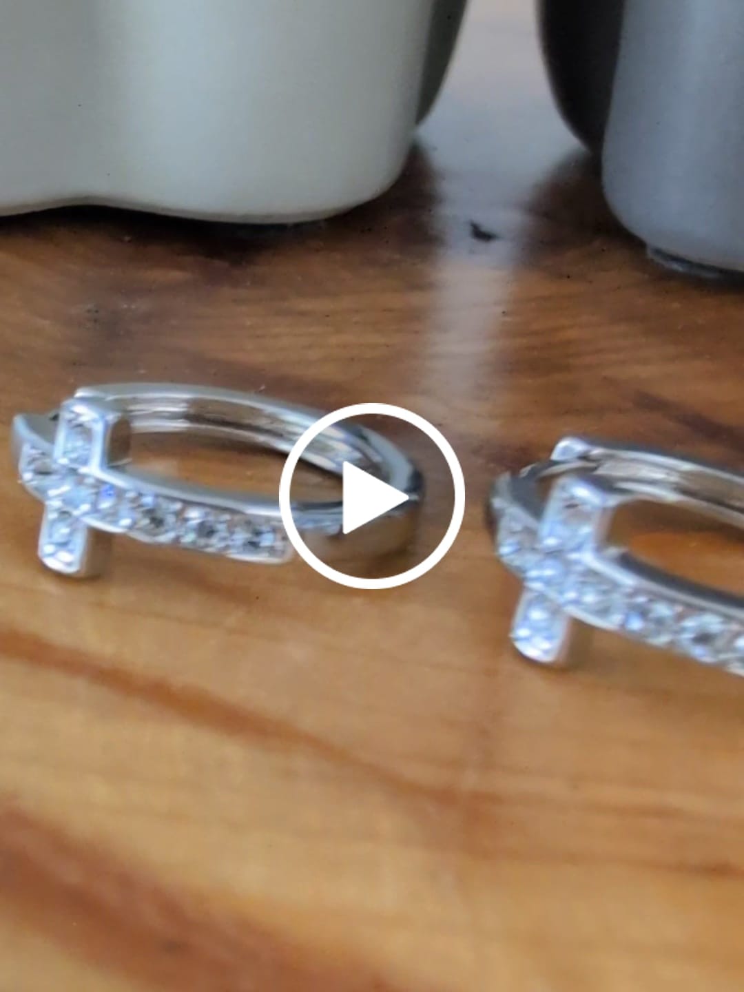 Customer video review of Danielle 18k White Gold Plated 18mm Hoop Cross Earrings with Swarovski Crystals