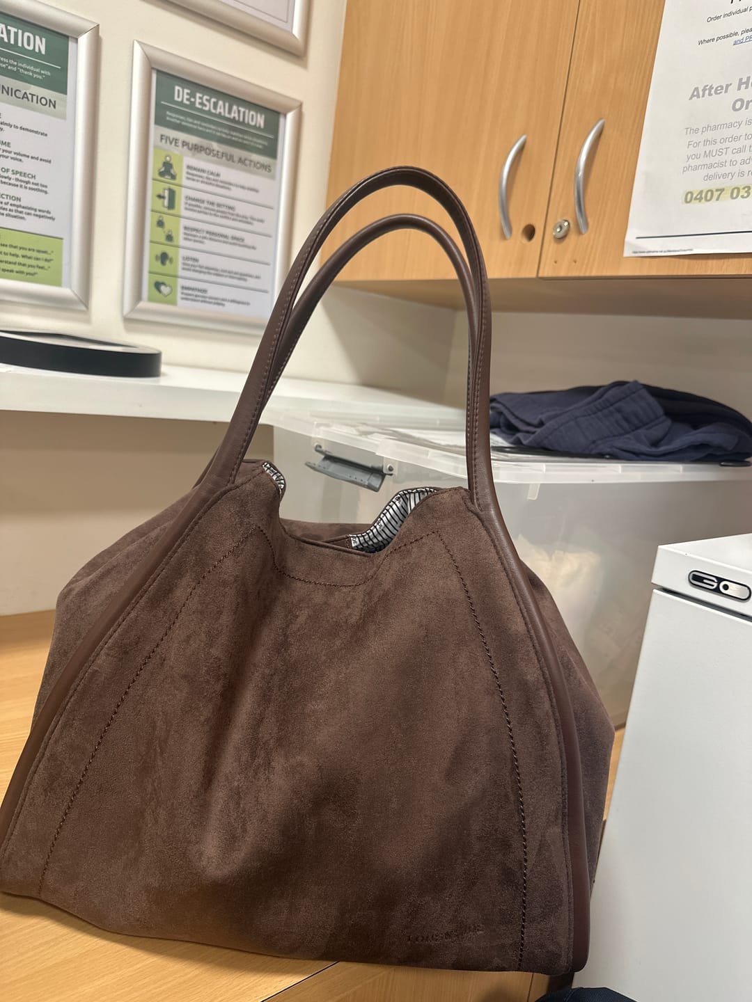 Customer photo review of Sutton Suedette Shoulder Bag - Chocolate