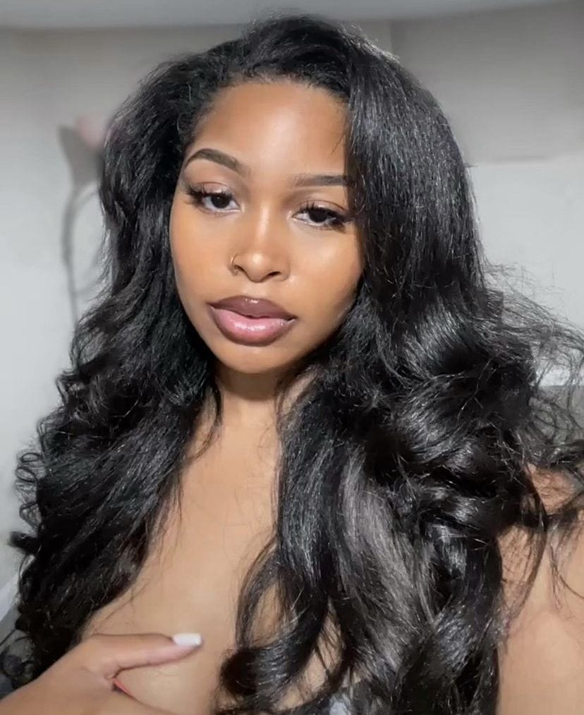 Customer photo review of Wavymy Upgrade Drawstring Half Wig Lazy Layered Yaki Wave Wig Human Hair No Glue No Lace Pre-Styled Wig