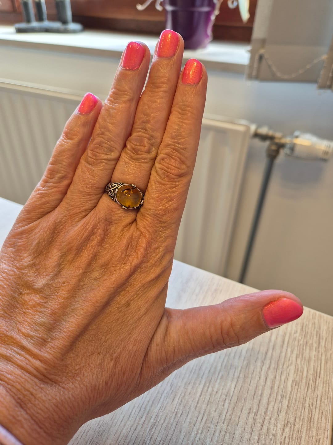 Customer photo review of Bague Ajustable "Éclat Solaire" en Ambre & Argent