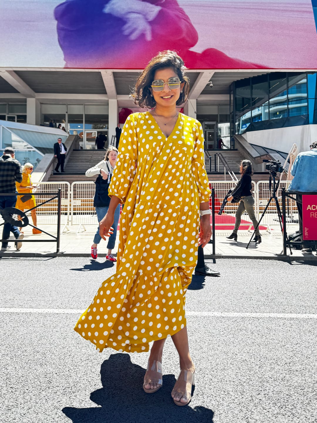 Customer photo review of Bonjour Yellow Polka Modal Maxi Dress