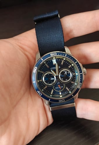 Customer photo review of Navy Blue Nylon Watch Strap