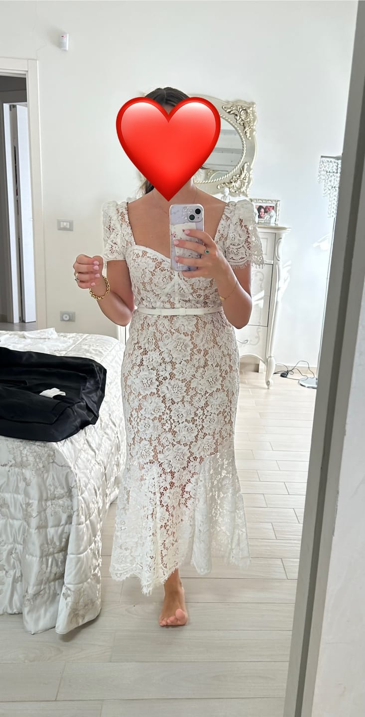 Customer photo review of Short Sleeved Lace Dress With Delicate Matching Waist Belt - White
