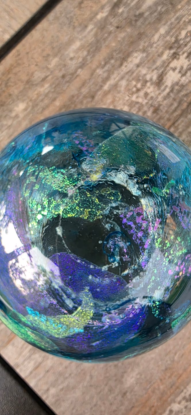 Customer photo review of Dichroic Explosion Orb with Cremation Ash