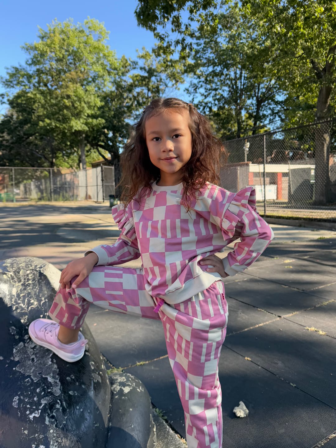 Customer photo review of Recycled Cotton Pink Block Ruffled Sweatshirt