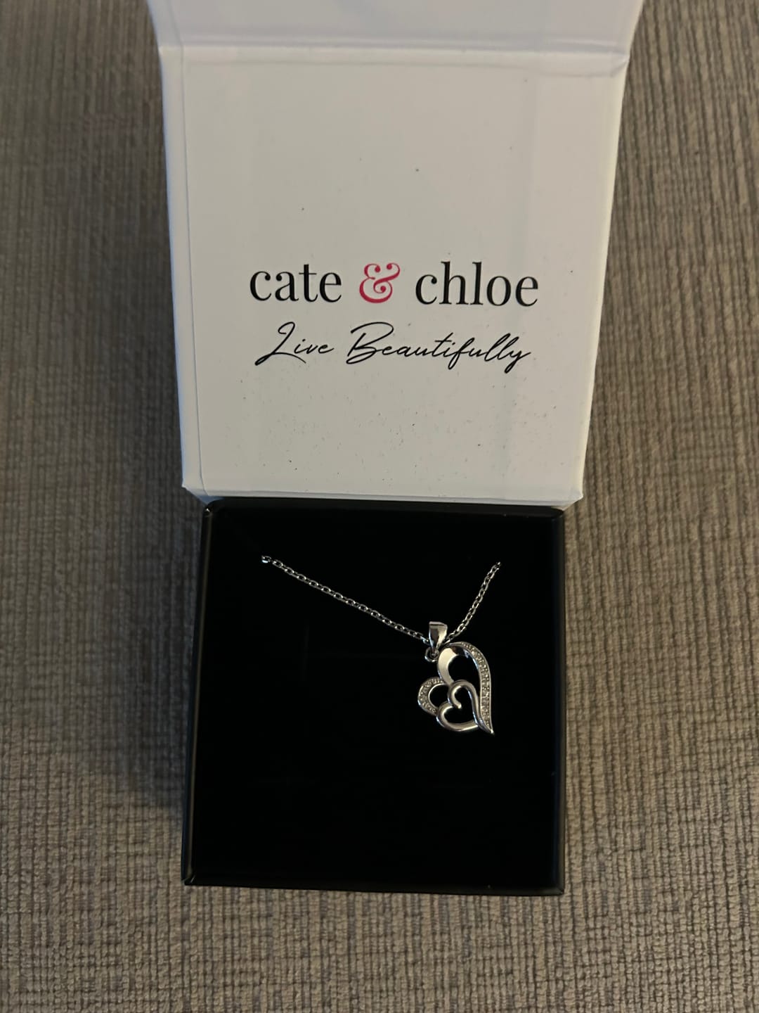 Customer photo review of Jennifer 18k White Gold Plated Double Heart Necklace with Swarovski Crystals