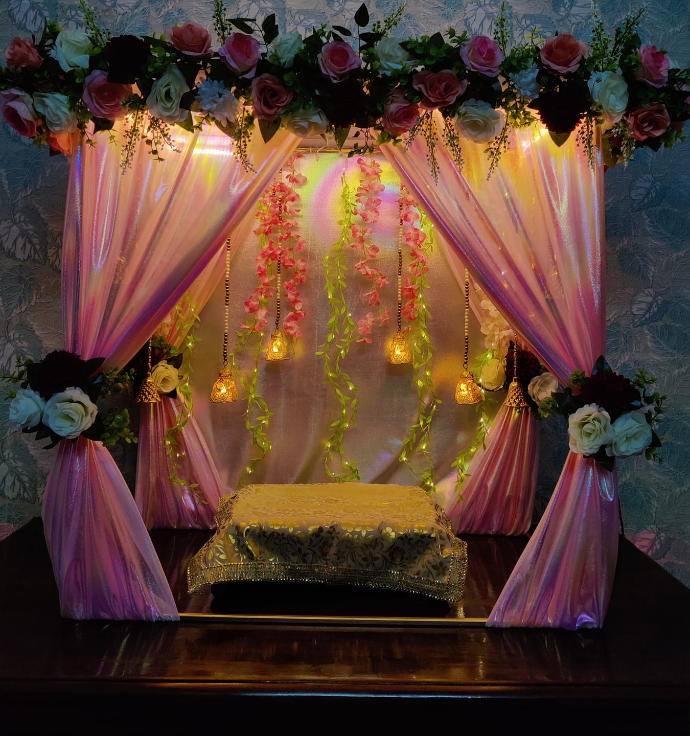 Customer photo review of Pooja Mandir Mandap Backdrop stand for Diwali , Navratri , Ganesh Chaturthi , Varalaxmi or Festivals decoration 🔥 (3*3 ft, video attached 📷)