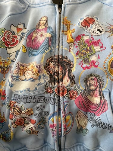 Customer photo review of Righteous Risen King Zip Up Hoodie Blue