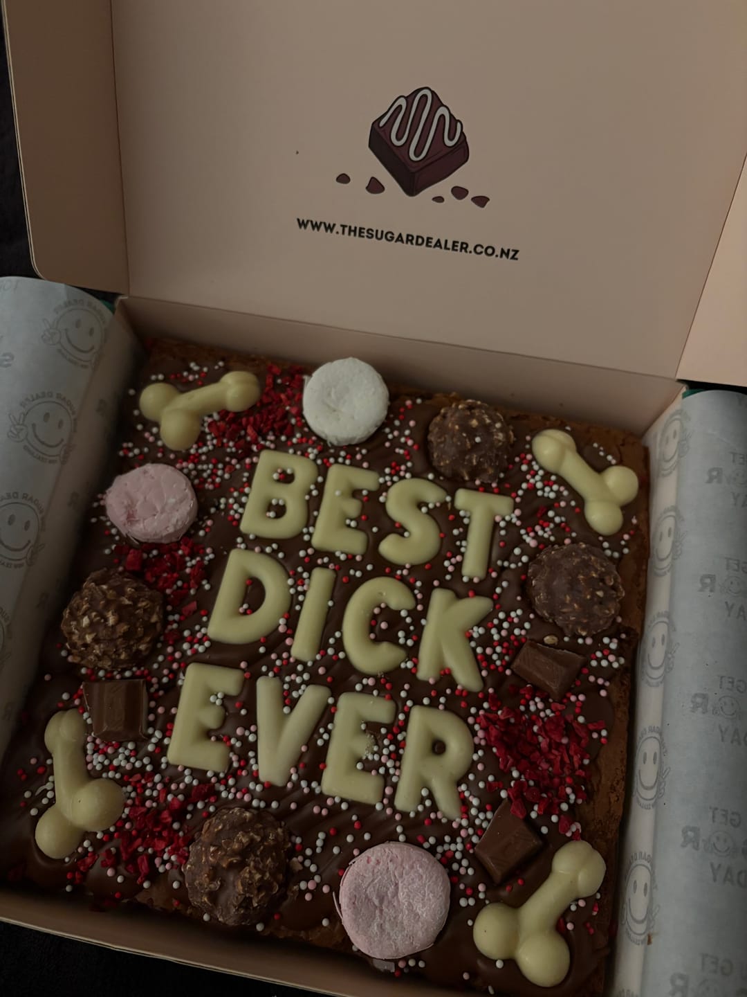 Customer photo review of Custom message dick brownie