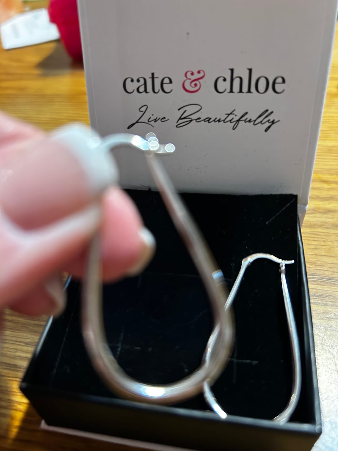 Customer photo review of Beatrice 18k White Gold Plated 24mm U-Shaped Hoop Earrings