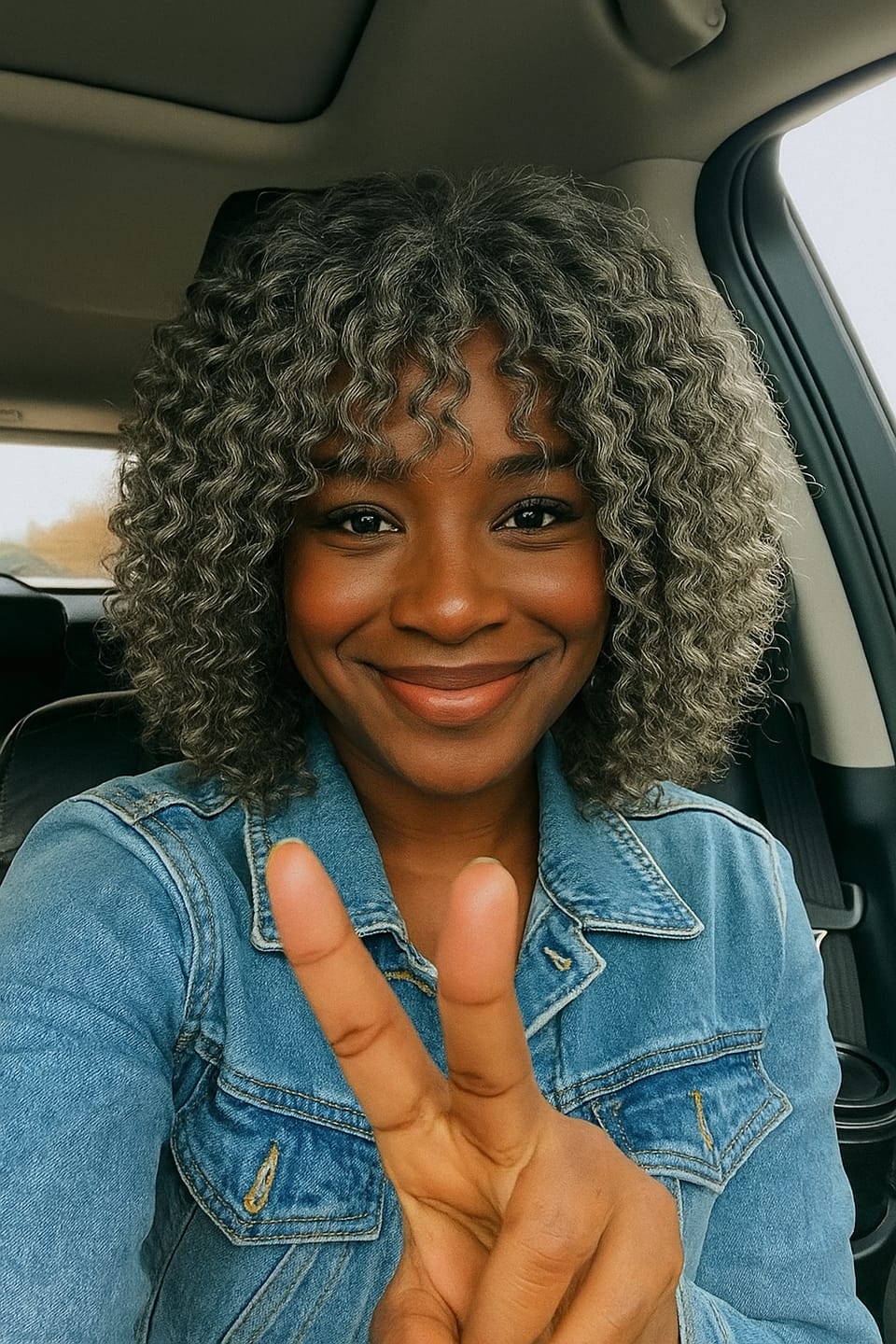 Customer photo review of Luvwin Salt And Pepper Defined Curls Wig With Bangs