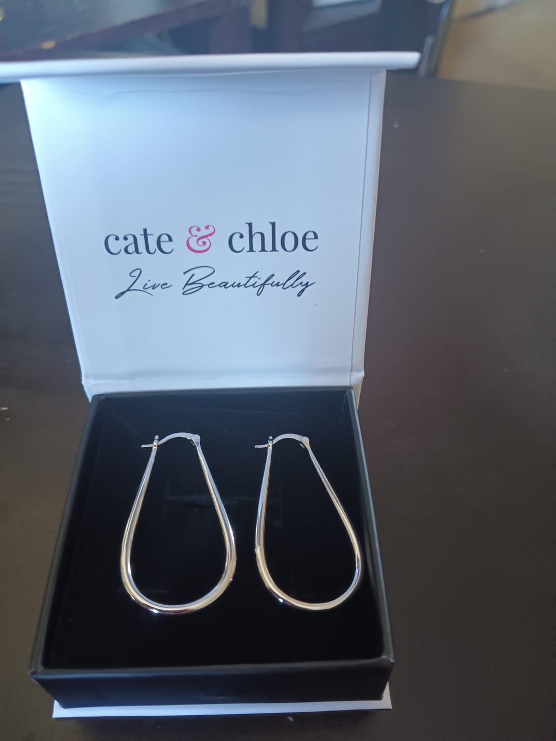 Customer photo review of Beatrice 18k White Gold Plated 24mm U-Shaped Hoop Earrings