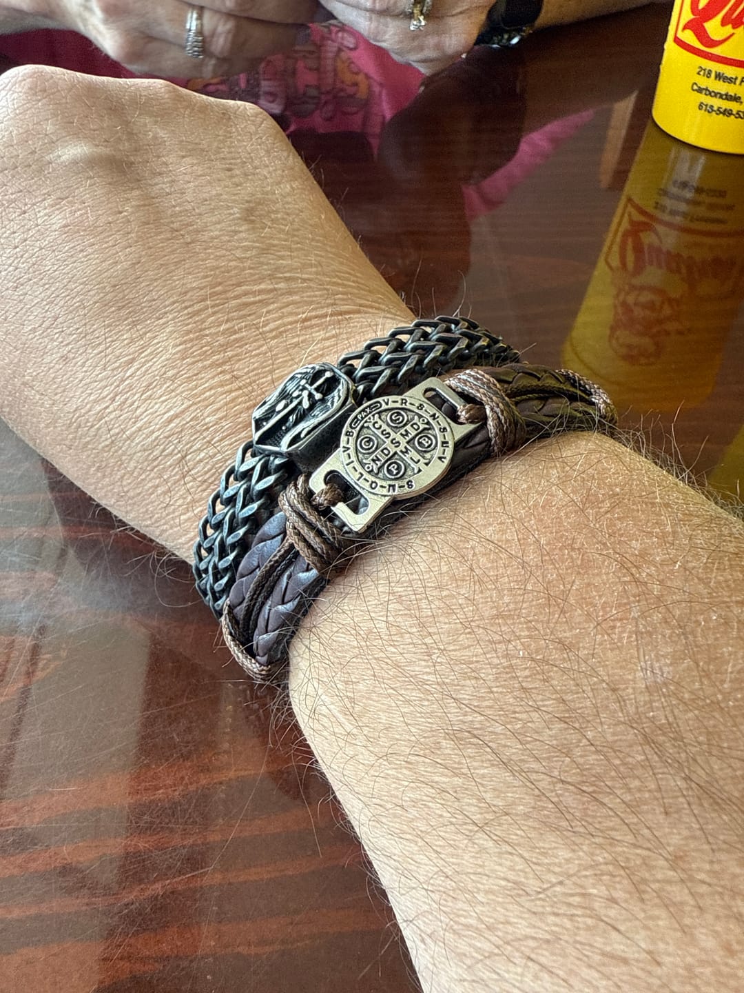 Customer photo review of FREE Today: Classic 2 Color St. Benedict Leather Bracelets: Symbol of Faith and Courage