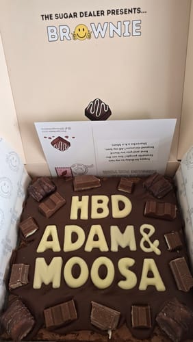 Customer photo review of Custom message chocolate fiend brownie