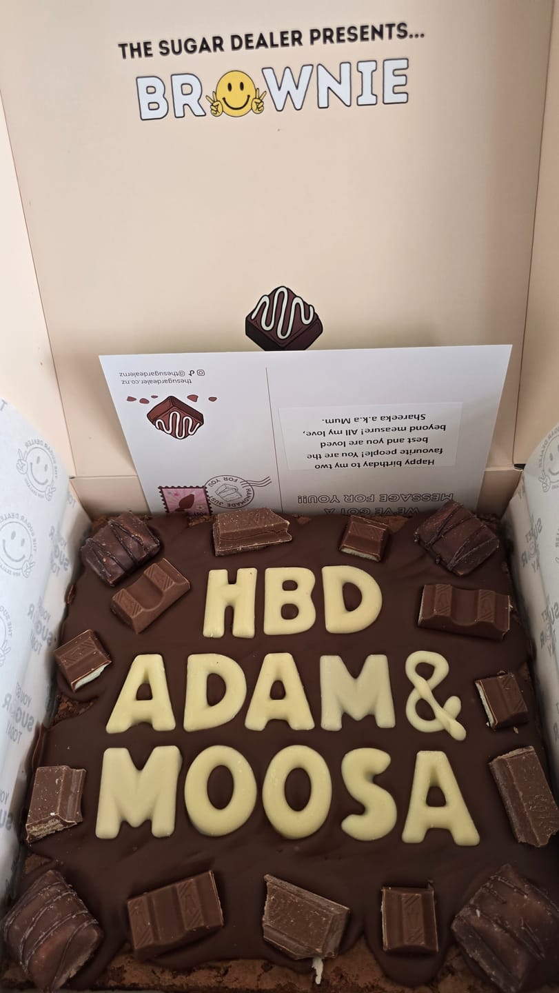Customer photo review of Custom message chocolate fiend brownie