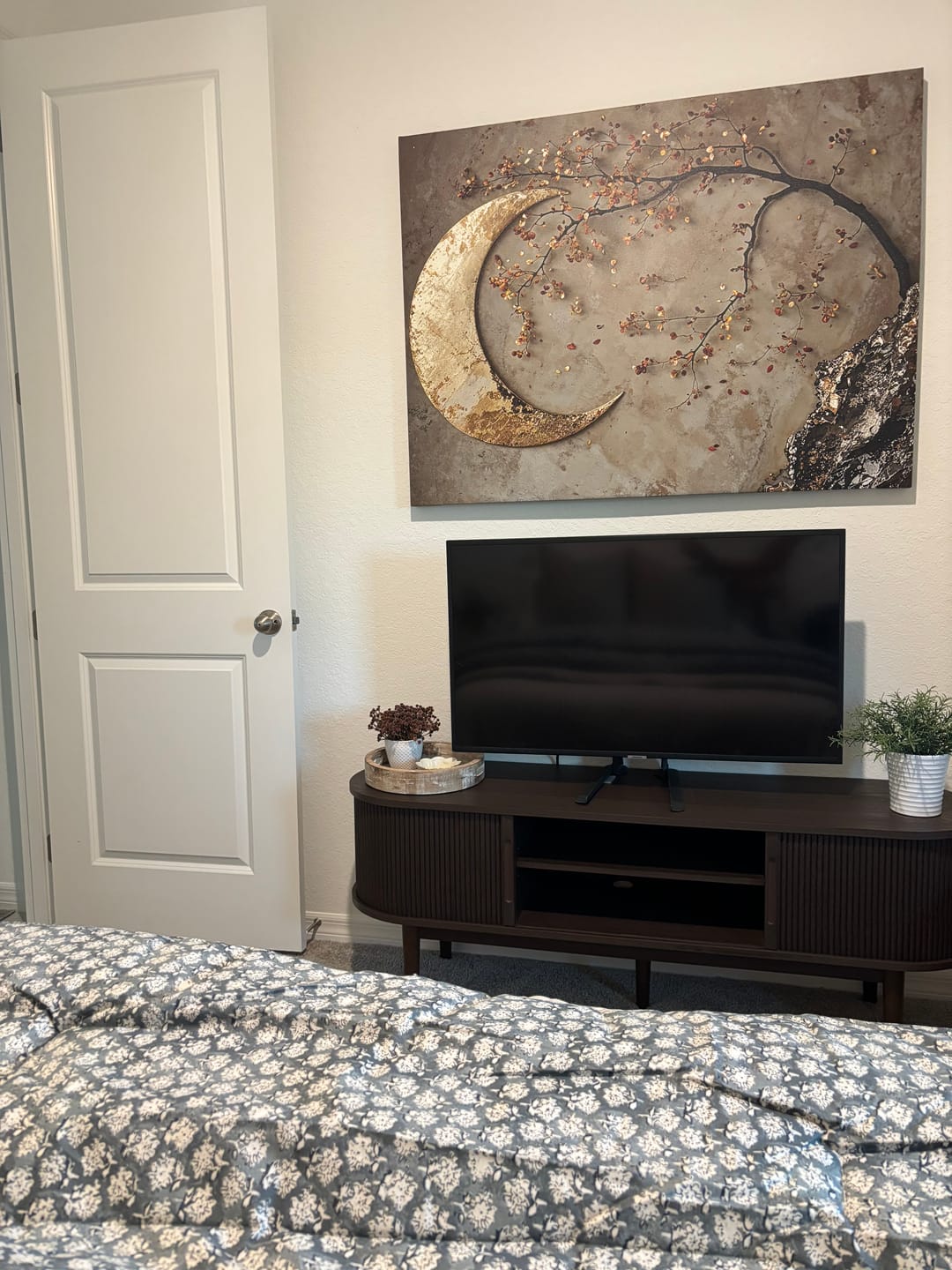 Customer photo review of Enchanted Moonrise Wall Art – Crescent Moon and Blossoming Branch Canvas