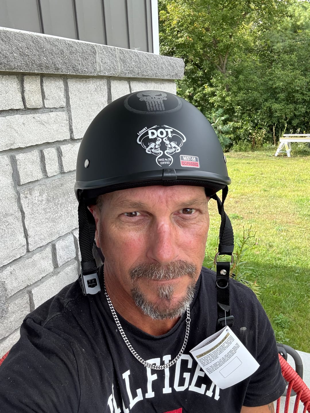 Customer photo review of Smallest & Lightest DOT Polo Helmet - Punisher Style