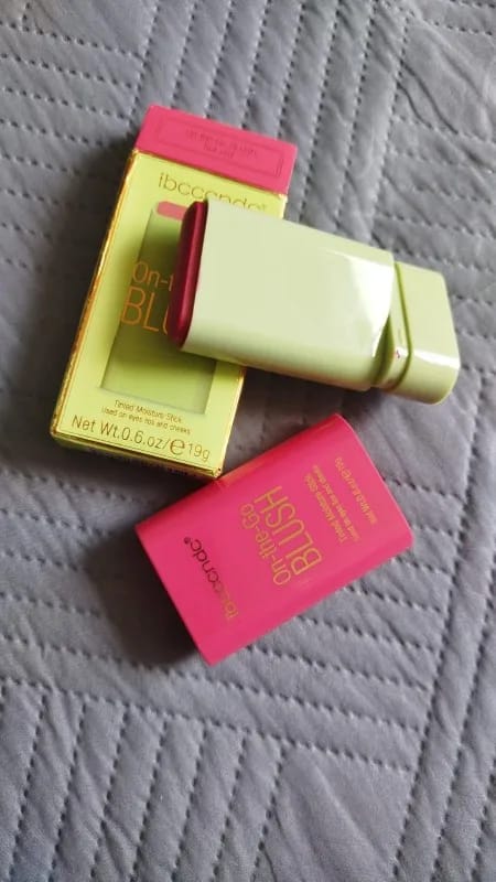 Customer photo review of Tinted Moisture Blush Stick 3-In-1 Lip Eye Cheek — Pink | KIMLUD