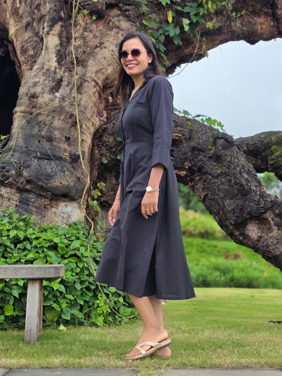 Customer photo review of Women Yellow Airy Linen Flared Dress