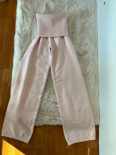 Customer photo review of That Girl Rib Knit Fold Over Straight Leg Pants (Baby Pink)