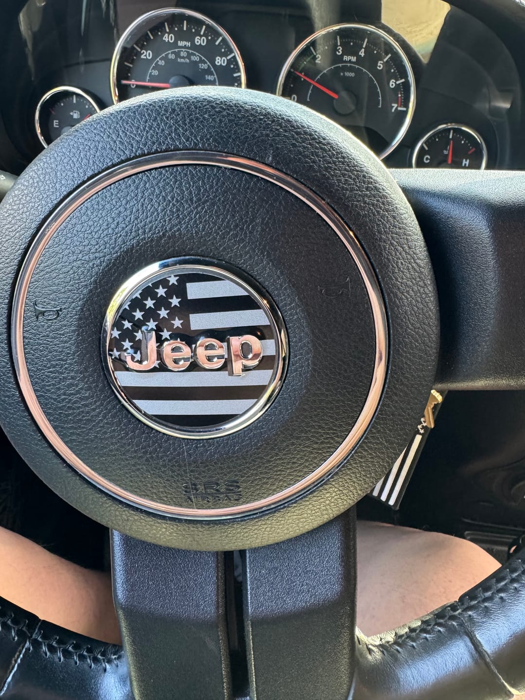 Customer photo review of American Flag Steering Wheel Decal for Jeep