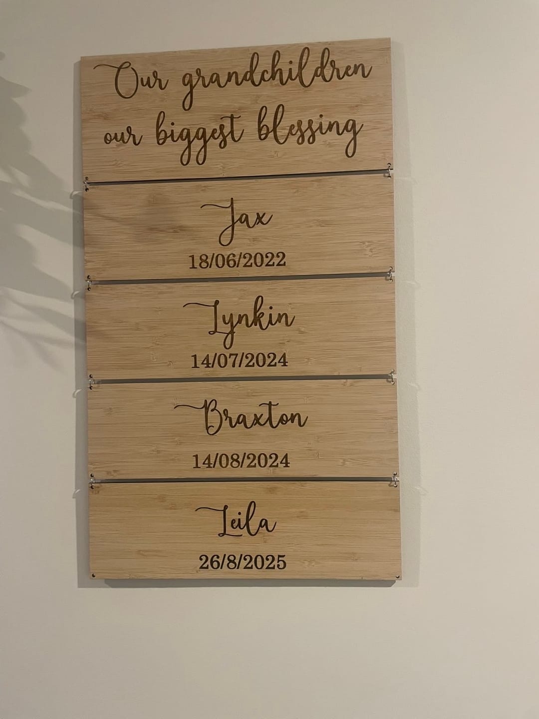 Customer photo review of Hanging Grandchildren Bamboo Sign