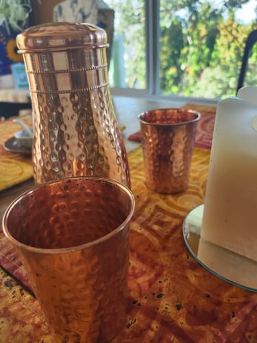Customer photo review of Certified Ayurveda® Pure Copper Water Bottle - V2 Hand-Hammered Edition