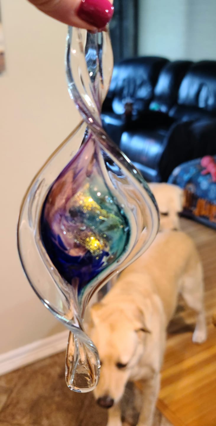 Customer photo review of Dichroic Spinner Suncatcher with Infused Cremains
