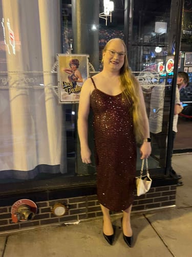 Customer photo review of Glitz & Glamour Dress in Burgundy Sequins - Vixen by Micheline Pitt