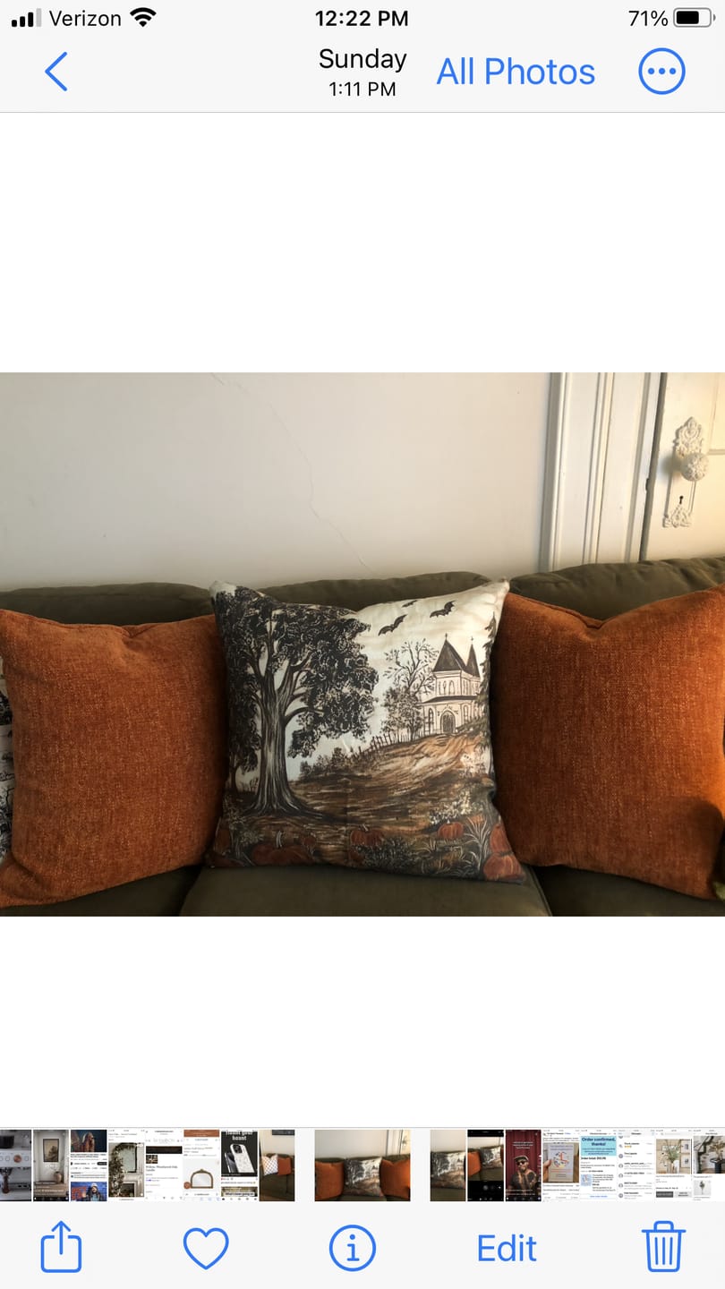 Customer photo review of Haunted Harvest in Linen - 18" | 22"