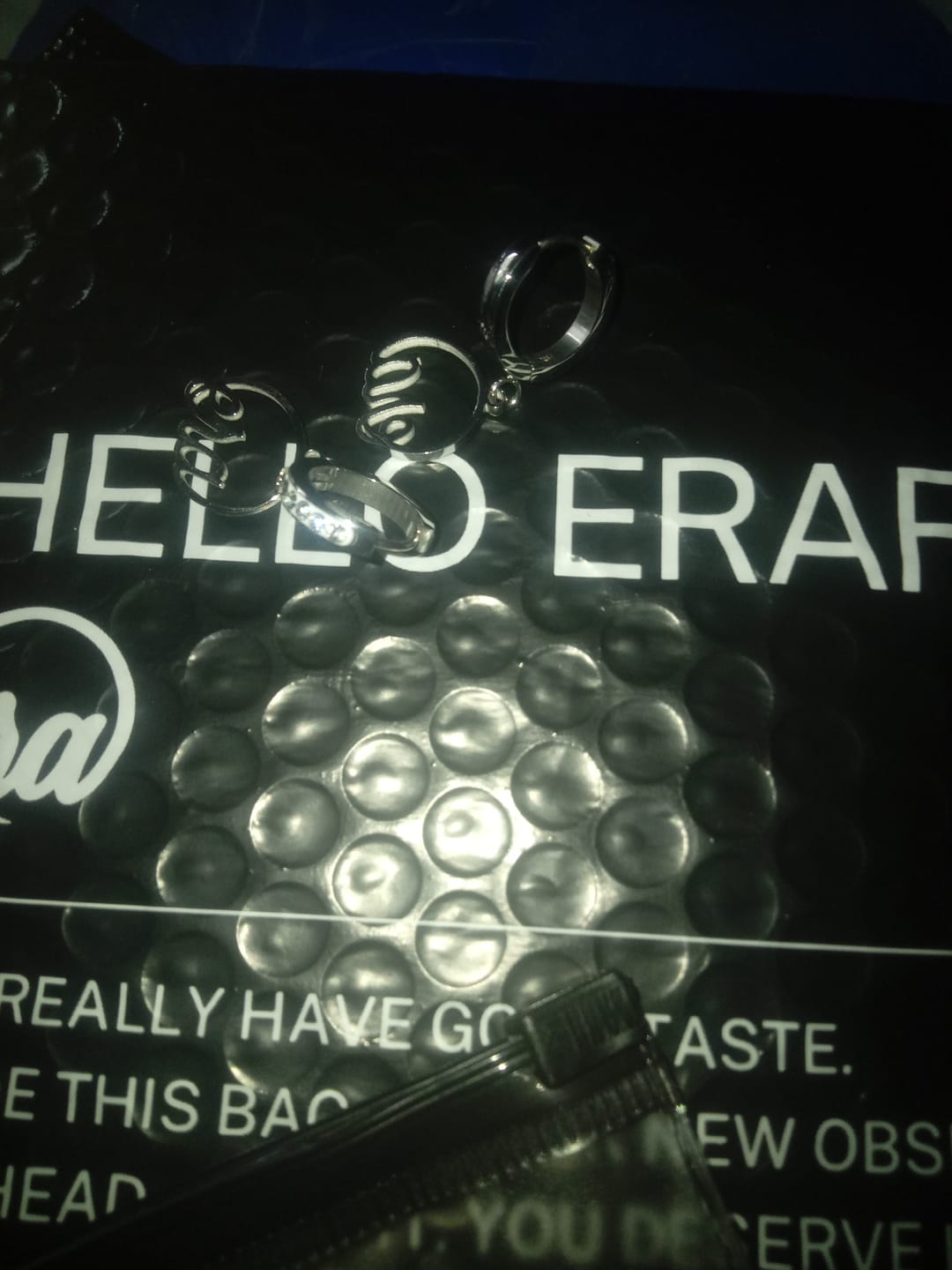 Customer photo review of Silver Precious Logo Earrings
