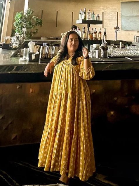 Customer photo review of Bonjour Yellow Polka Modal Maxi Dress