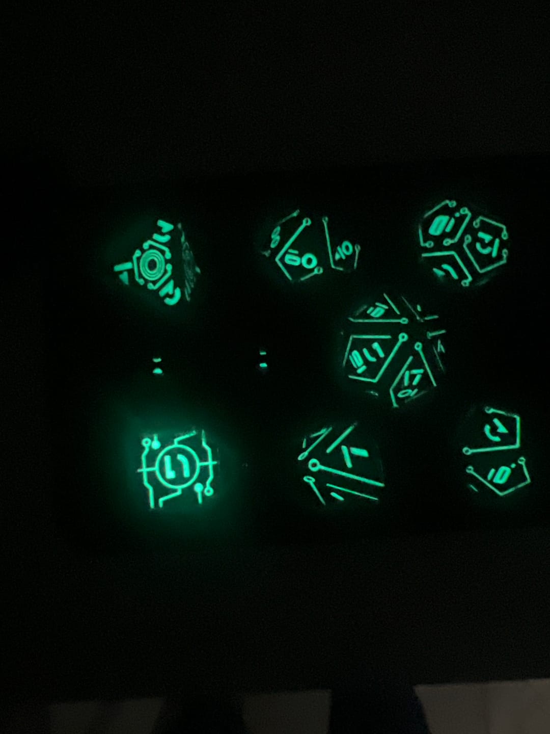 Customer photo review of Cyberlink - Neon Blue/Green Dice Set