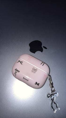 Customer photo review of Pink Bow Pattern Designer Airpod Case With Bow Charm