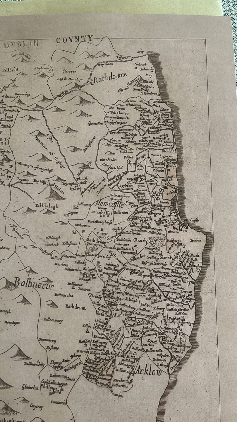 Customer photo review of Old Map of County Wicklow by Petty, 1685: Wicklow Mountains, Glendalough, Arklow, Bray, Blessington