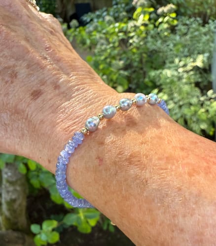 Customer photo review of Gold Fill Akoya Pearl & Tanzanite Bracelet Size Small
