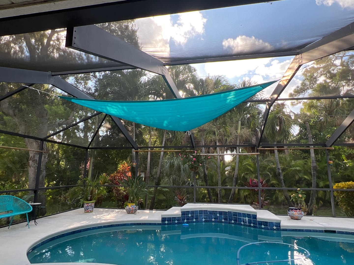 Customer photo review of Custom Sized Breathable UV Block Triangle HDPE Sun Shade Sail for Patio/Pool